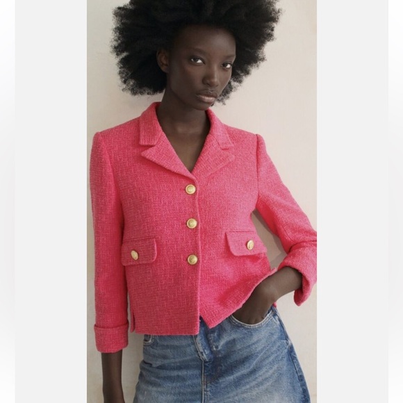 Zara Jackets & Blazers - ZARA Textured Weave Blazer in Fuchsia Pink